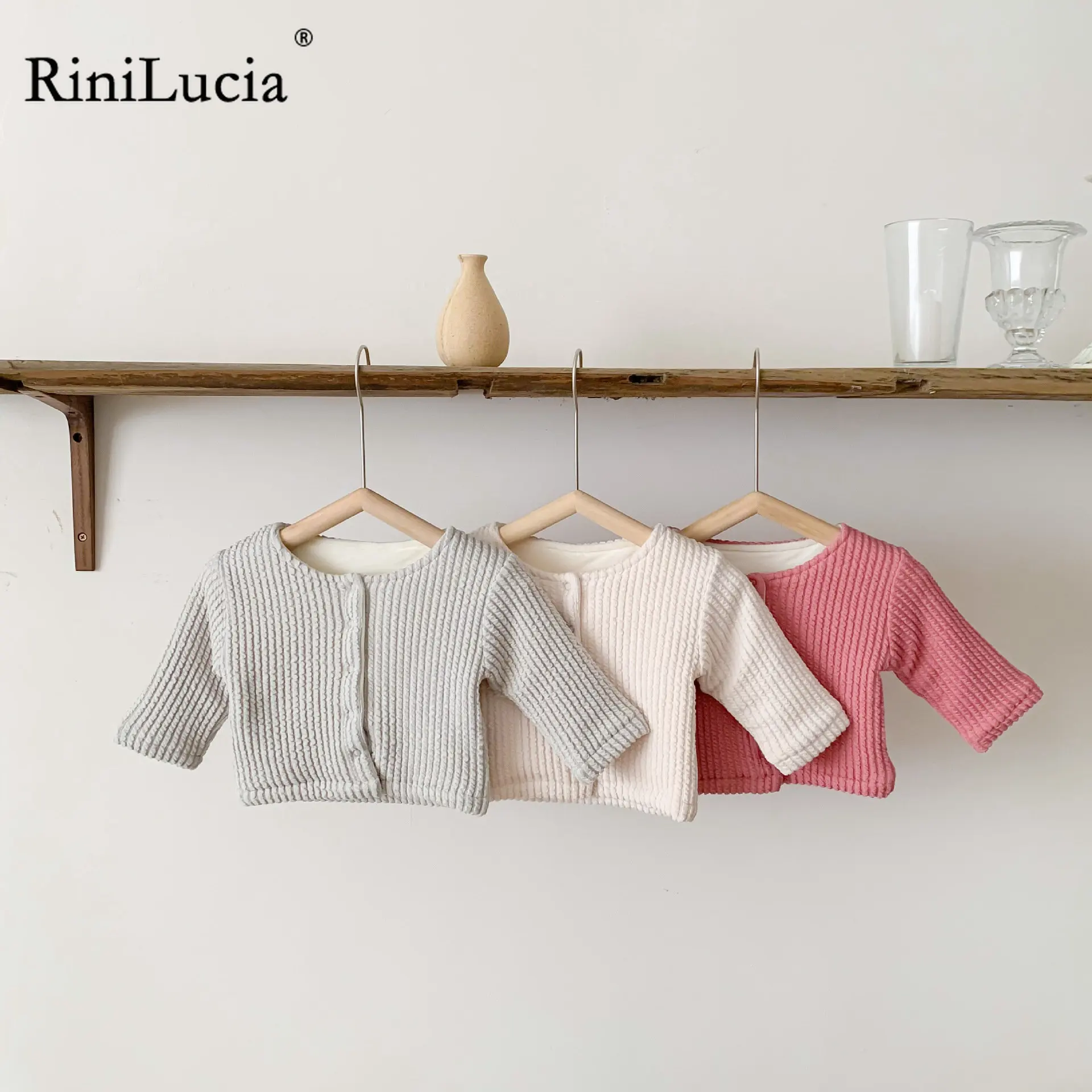 

RiniLucia Fashion Baby Girl Winter Clothes Jacket Plus Velvet O Neck Infant Toddler Child Warm Solid Coat Baby Outwear Cotton