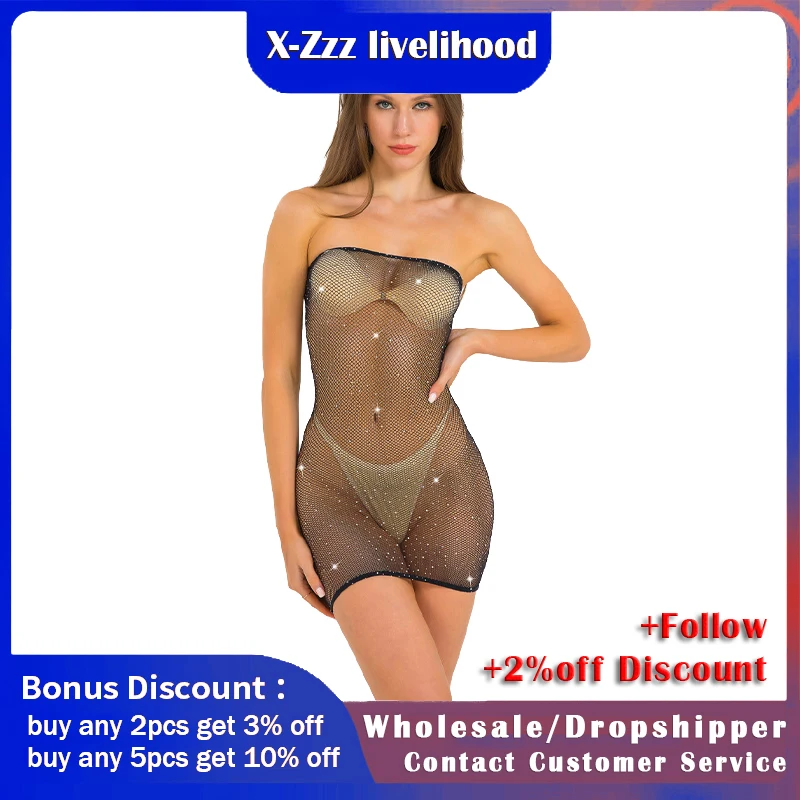 

Sexy Women Lingerie Bodysuit Sequined Fishnet Bodystocking Lingerie One Piece Underwear Sleepwear Babydoll Uniform Temptation