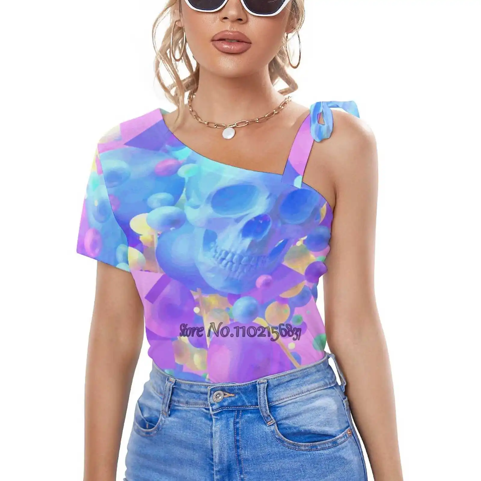 

Женская Повседневная футболка на одно плечо, с завязками