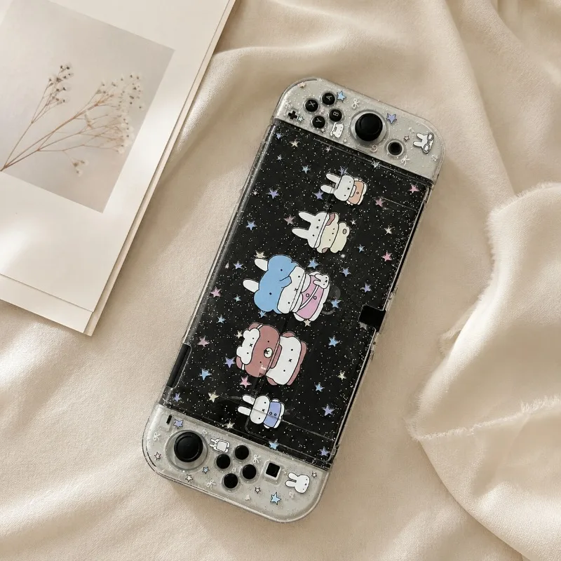 Фото Популярный чехол Miffy для консоли Switch 2, блестящий акриловый жесткий корпус с мягкой накладкой, раздельный дизайн, ударопрочный защитный чехол с изображением персонажа. №5