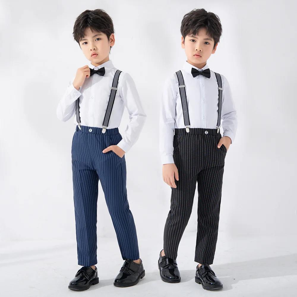 

Kids Clothing Sets Spring Autumn New Boys Long Sleeve Shirt Bowtie Tops Suspender Pants Children Gentlemen Outfits 8 10 12 14 Y