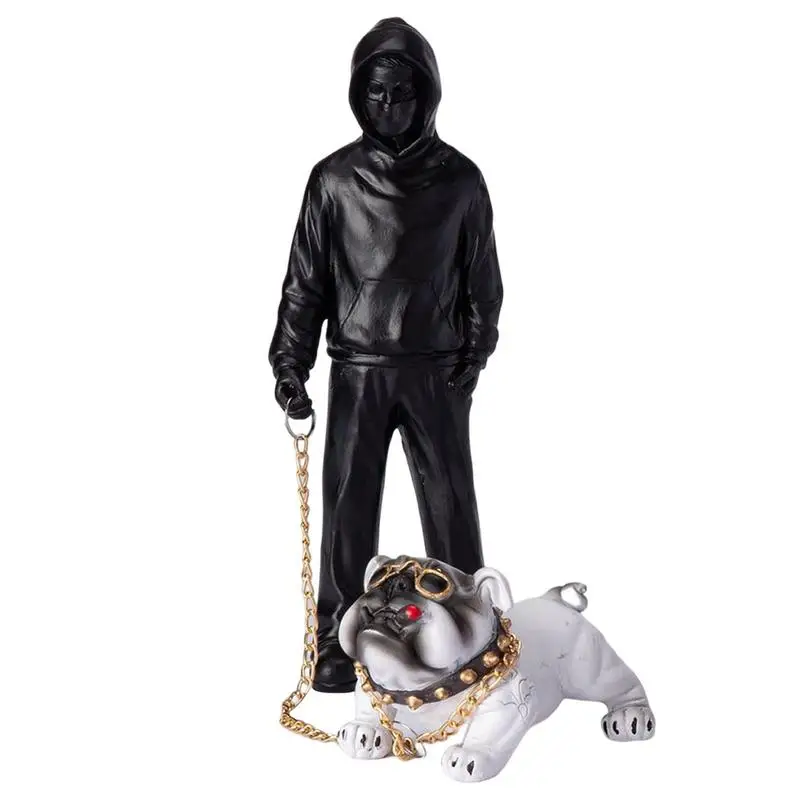 

Man And Dog Statue Resin Dog Human Statue Figurine Home Décor Mini Landscape Ornament Desktop Fairy Garden Decoration Resin Dog
