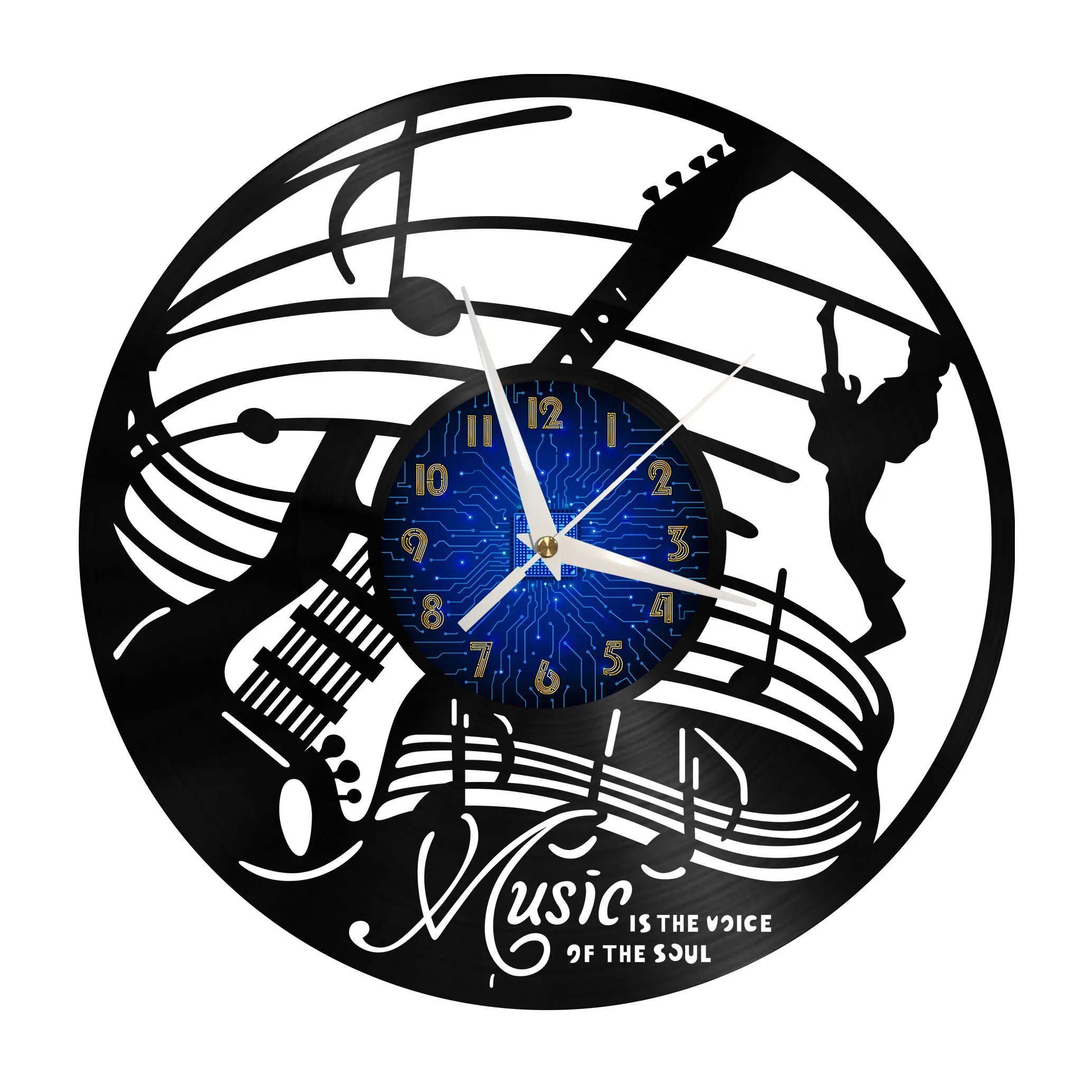 

Music Is The Voice Of The Soul Creative Design Vinyl Wall Clock 3d Wall Art Silent Glow Clock 12in Led Modern Living Room Decor