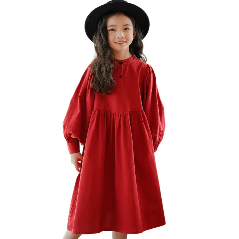 

Girls New Spring Autumn Pure Cotton Dress Teen Long Sleeved Dress Children Mother Daughter Parent-child Loose Fit Clothing 6-16Y