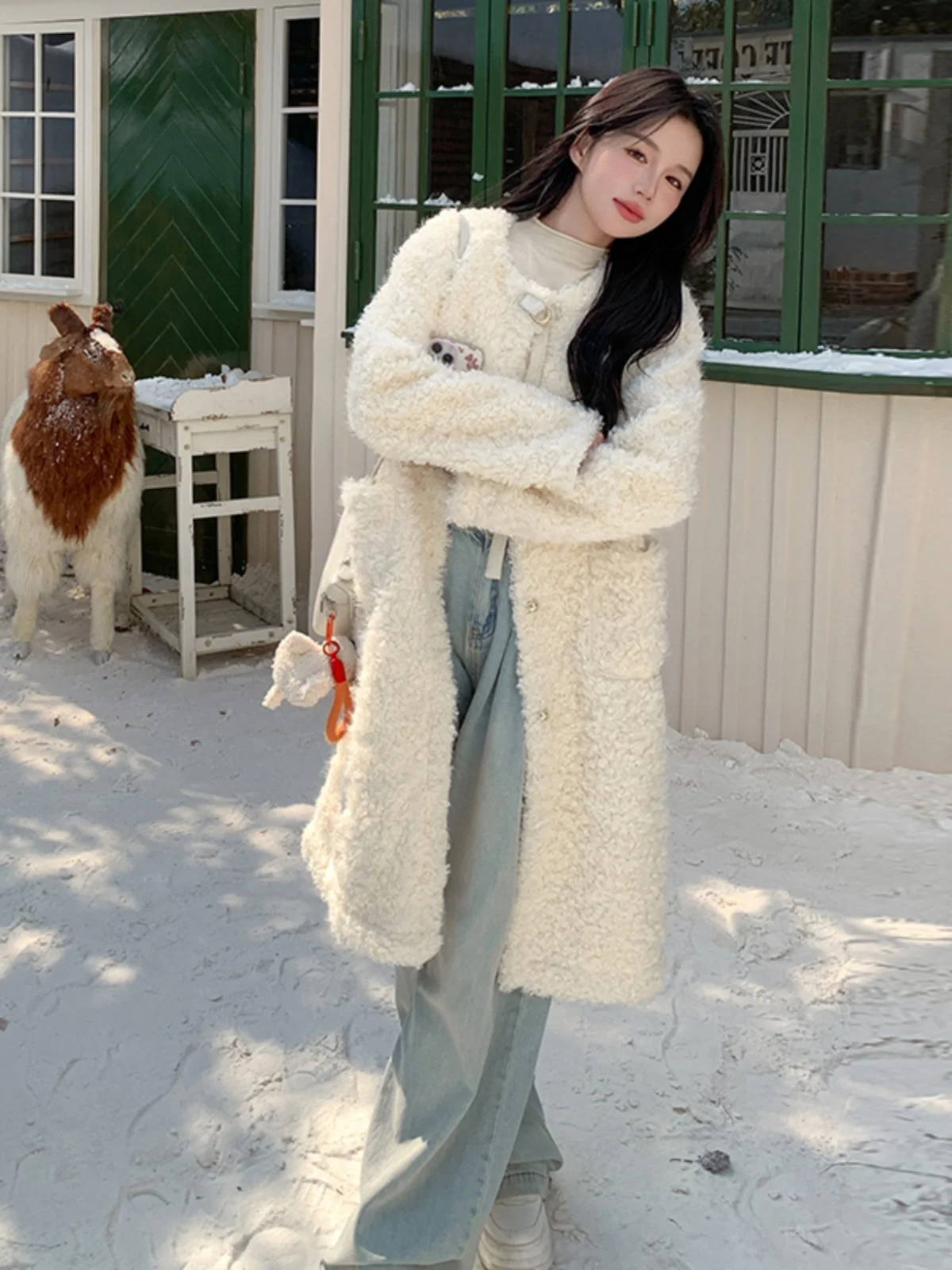 Меховой интегрированный бархат из оленьей кожи новинка 2024 женская зимняя теплая