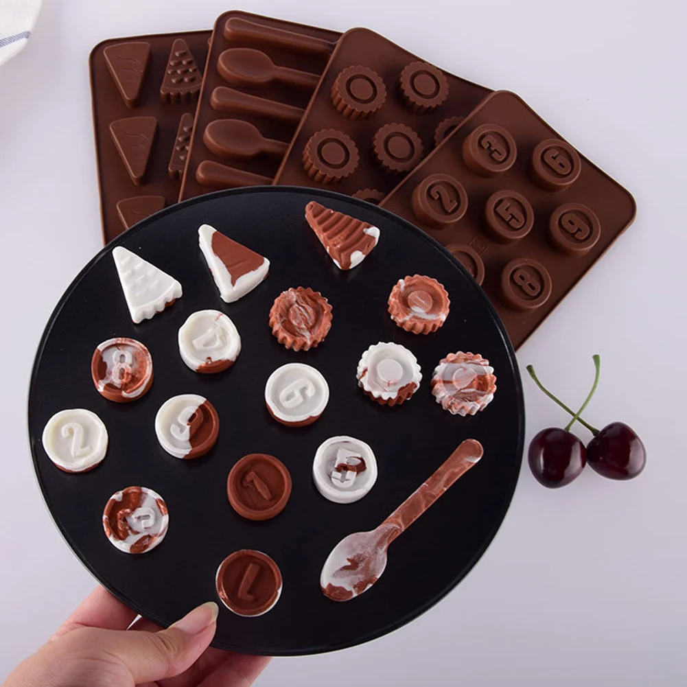 

Creative Silicone Chocolate Fructose Cake Baking Mold Pudding Ice Grid Round Number Spoon Shaping Silicone Mold Kitchen Supplies