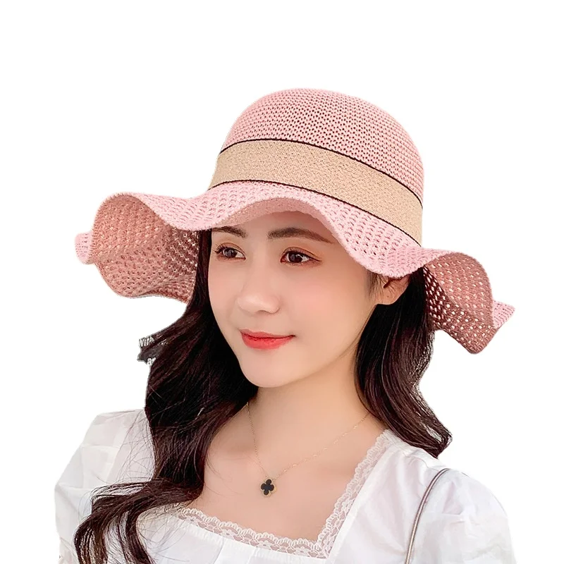 Шляпа женская Соломенная складывающаяся солнцезащитный козырек крутая пляжная