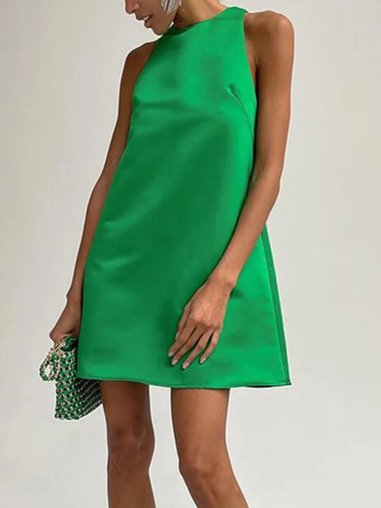 

Женское платье-жилет из пятен, однотонное вечернее клубное мини-платье без рукавов с круглым вырезом, Женский Свободный Повседневный Сараф...