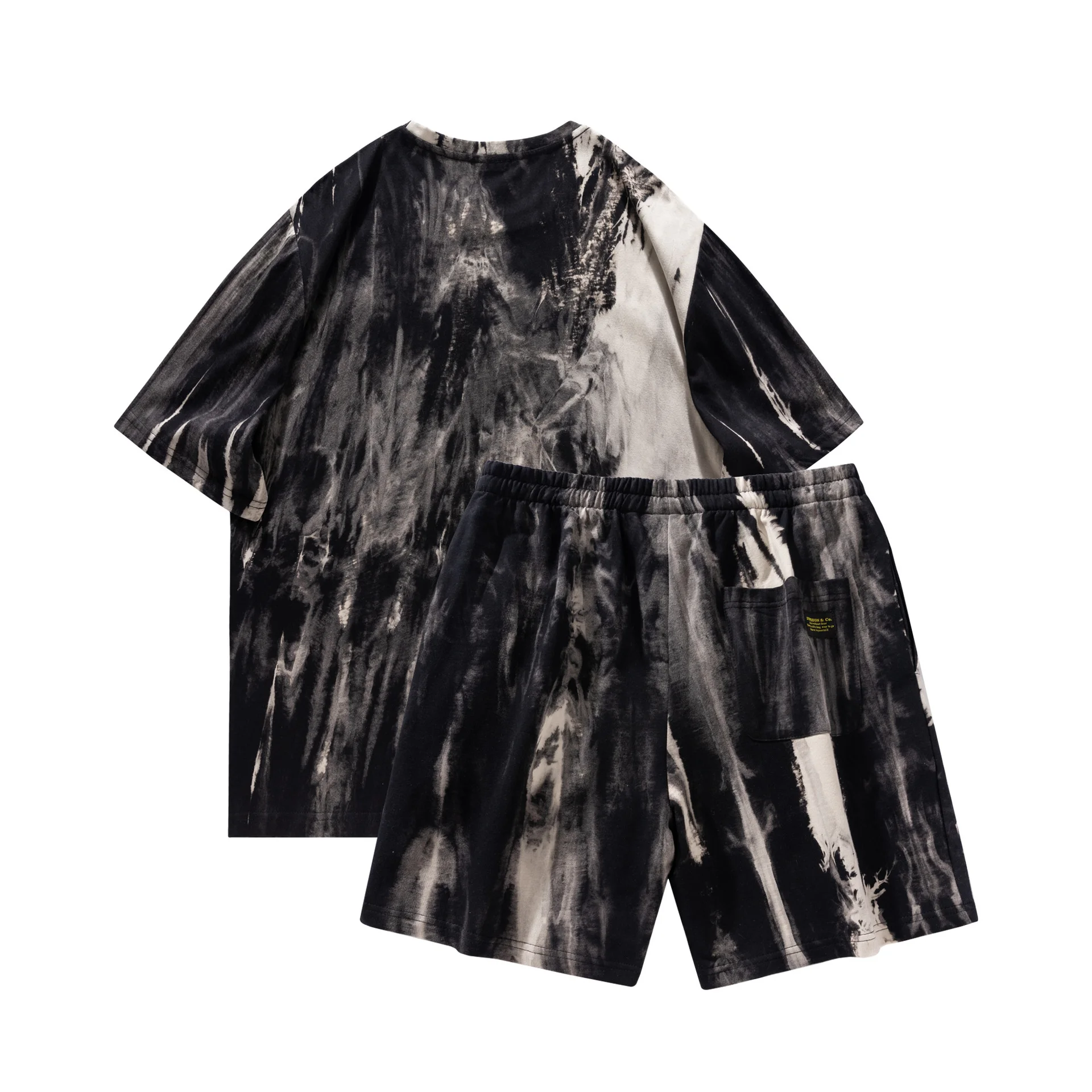 2023 New Summer Men's Casual Contrast Color Set Tie Dyed Two Piece Set for Men's Loose Fit American Fashion