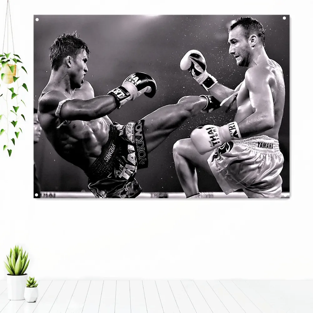 

Boxing Match Scene Exercise Decorative Banner Flag Boxing Muay Thai Kickboxing Training Poster Hanging Painting Gym Decoration