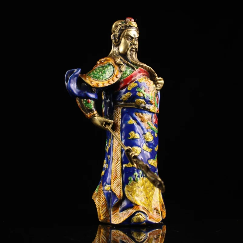 Антикварная тибетская латунь инкрустация Cloisonibles окрашенная эмалью боевой бог