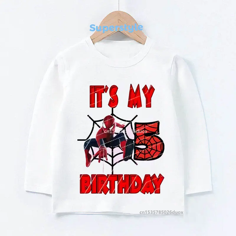 

1-9th it's my birthday Boys Birthday Marvel Spiderman Shirts Boy Spiderman Birthday Fashion Autumn Bottoming Long Sleeve T-shirt
