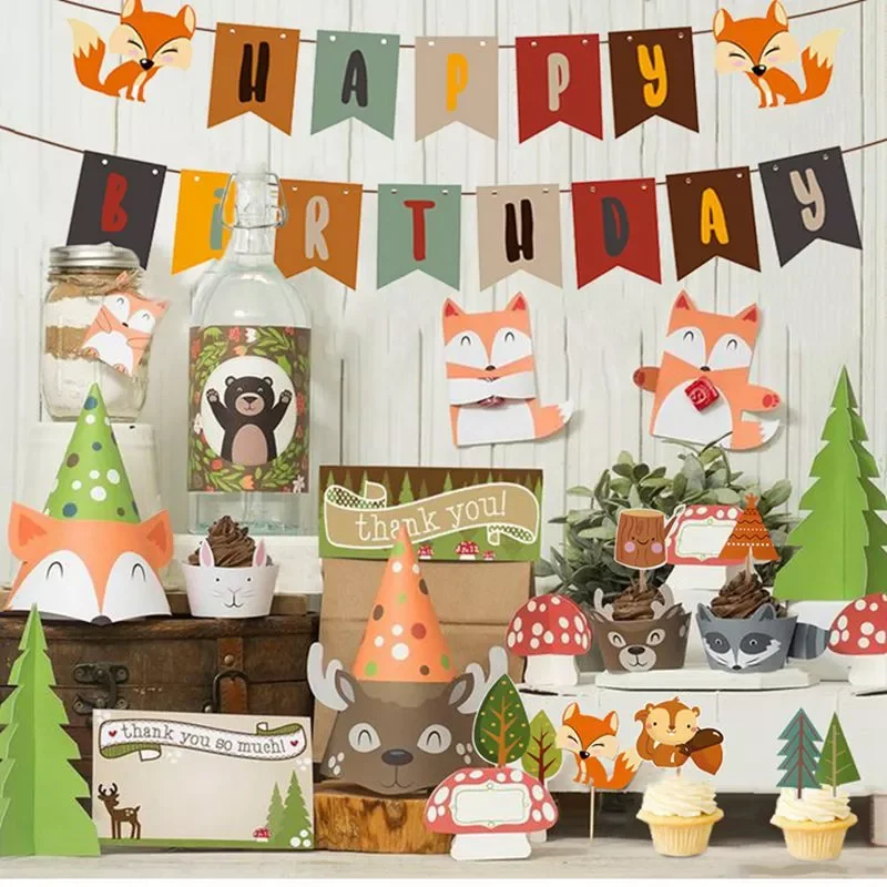

Woodland Animal Jungle Safari Decorations Kids Forest Woodland Birthday Party Supplies Girl Boy Baby Shower Decoration Wild One
