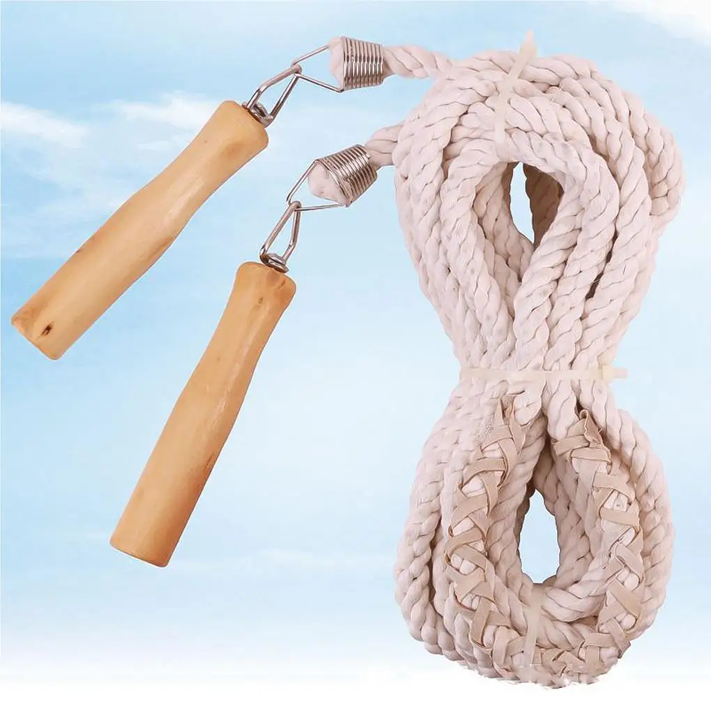 

Double Dutch Jump Ropes with Wood Handle Long Cotton String Anti-skidding Skipping Rope Wear Resistance Cords for