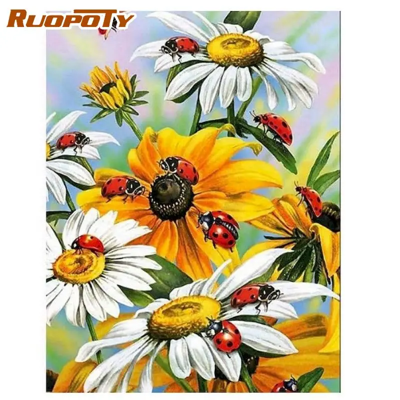 

RUOPOTY Diamond Painting Flower Chrysanthemum Diamond Embroidery Scenery Cross Stitch Kit Diamond Embroidery Floral Home Decor
