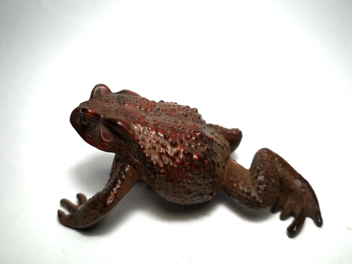 

1919 Chinese Boxwood Hand Carved vivid Jin Chan frog Figure statue netsuke Ornament Collection gift