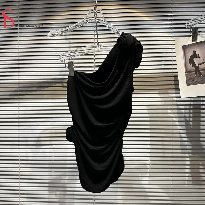 

Summer New Dress Women's Pleated Flower Beveled Edge One-shoulder Small Sexy Ultra-short Dress
