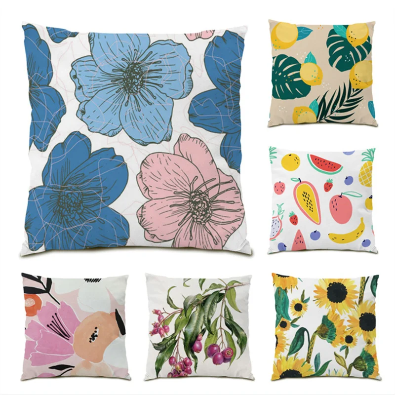 

Cushion Covers 45x45 Decoration Home Decor Beautiful Plant Polyester Linen Sofa Decorative Pillow Cases Flower Velvet Leaf E0591