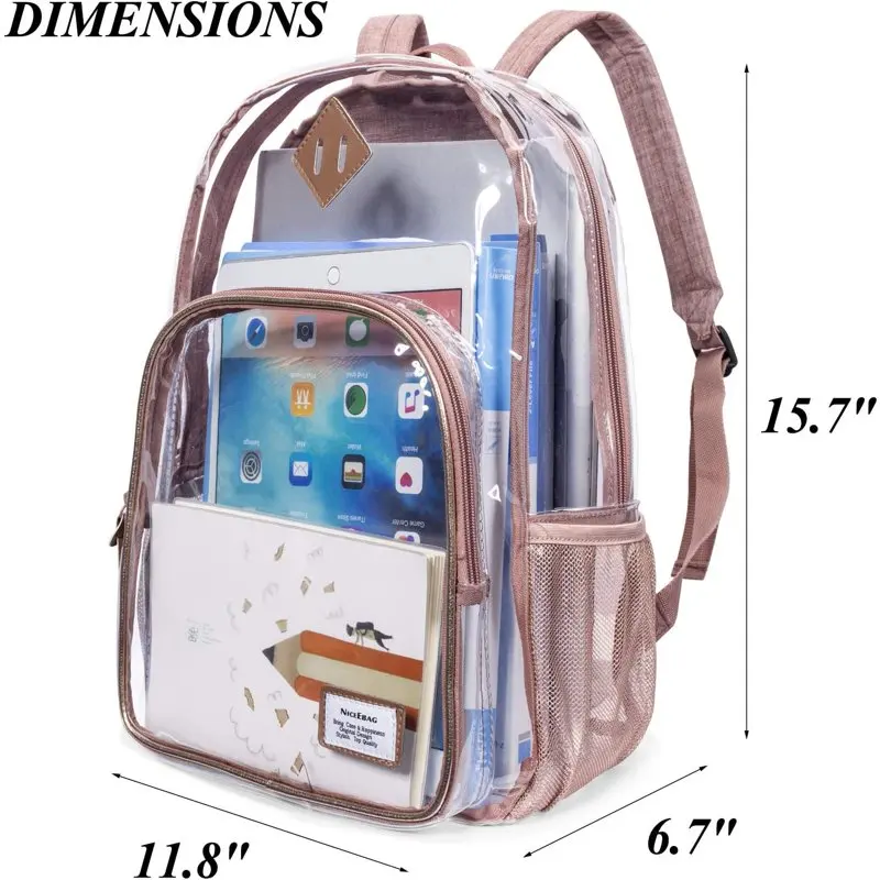 Aoker Clear School Bag Unisex Large Bookbag See Through Backpack for Women and Men Transparent Bag for College Work Security Tra