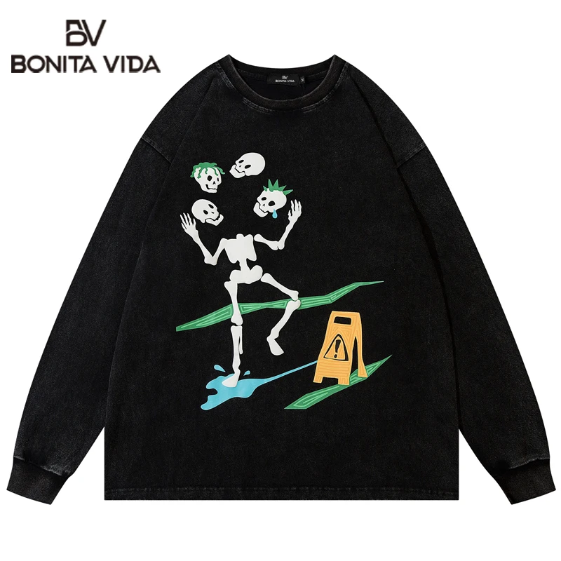 

Sweatshirt Hoodie Streetwear Men Autumn Hip Hop Skull Skeleton Print Hooded Sweatshirt Harajuku Casual Cotton Pullover Tops Male