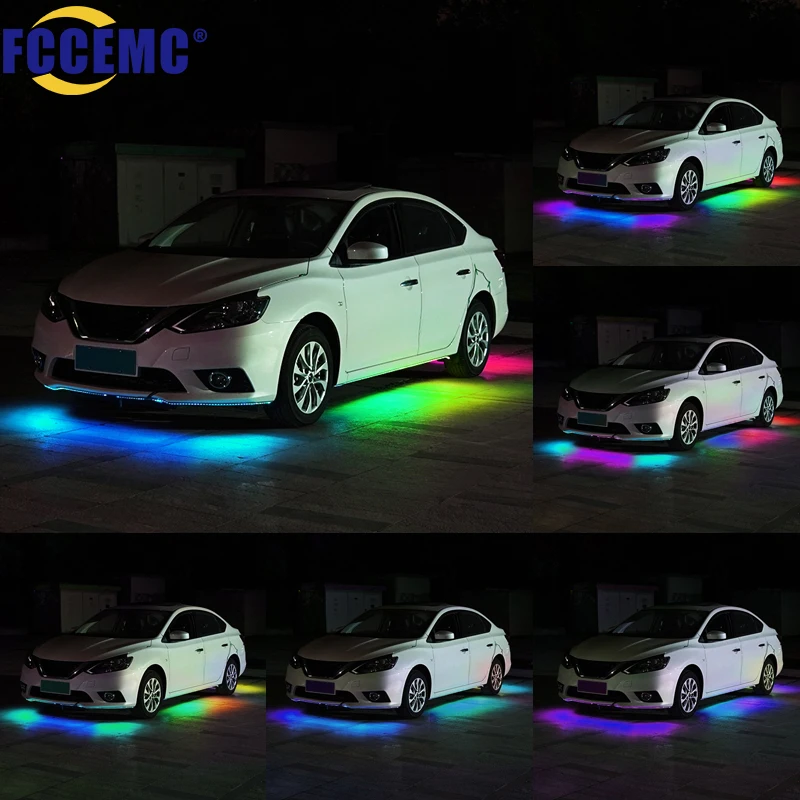 

Symphony LED Car Underglow Light Strip Backlight 12V RGB APP Remote Voice Control Auto Decorative Atmosphere Underbody Neon Lamp