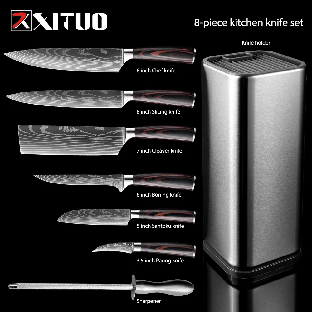 

XITUO Kitchen Knife Set Japanese Chef Knife Stainless Steel Santoku knives Laser Damascus Utility Slicing Bread Knifes Cleaver
