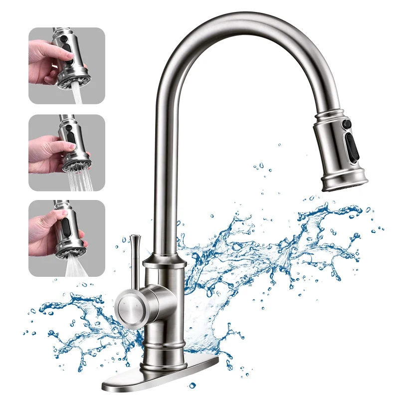 

[Flash Deal]kitchen Faucet 3 Modes Pull-down Spray Kitchen Sink Faucet Has Excellent Corrosion Resistance and Rust Resistance