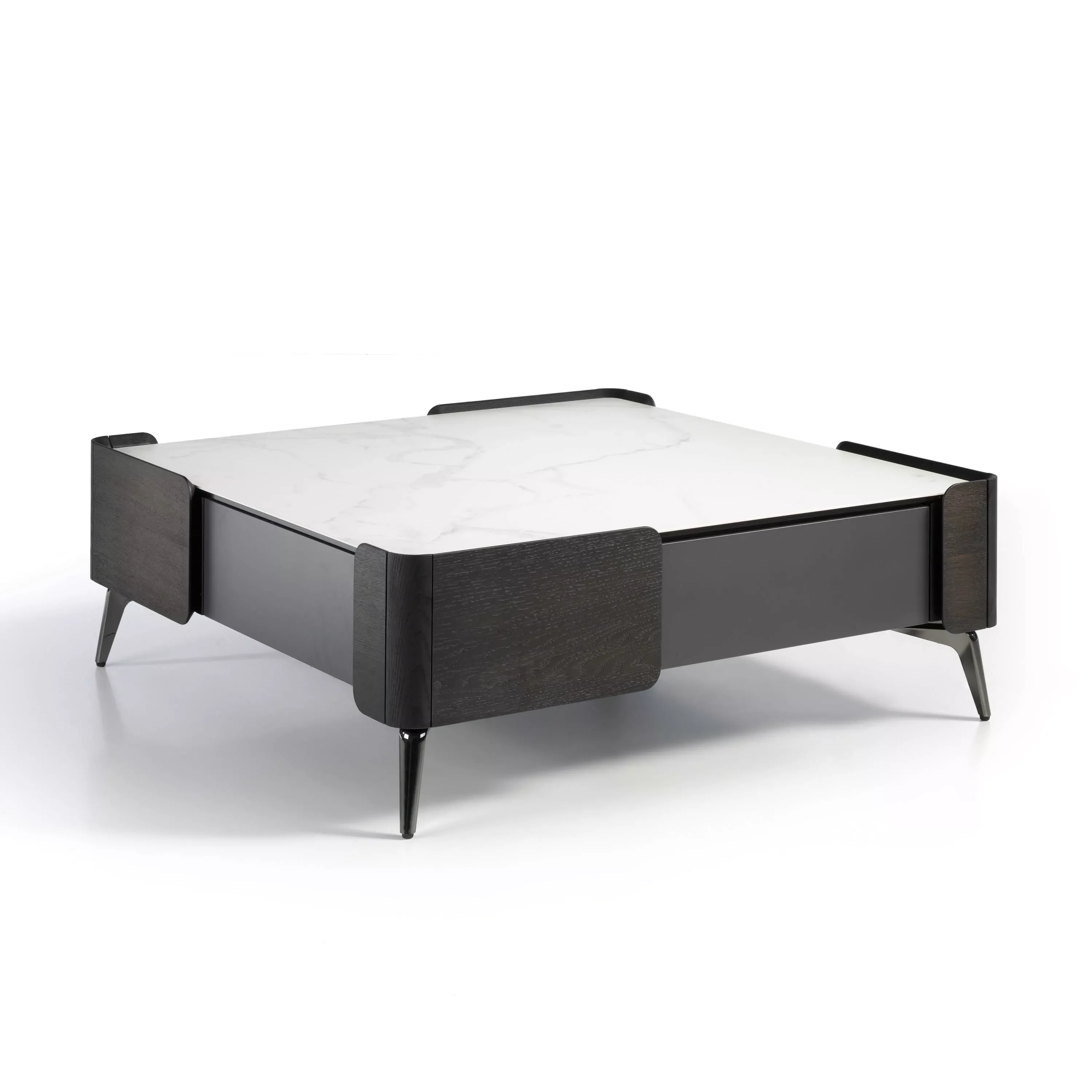 

2065 Angel Cerdá coffee table-square coffee table made of wenge-colored tinted oak veneer and DM lacquered in matte gray color.