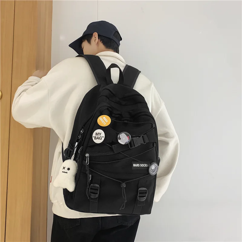 

Trendy Lady Male Mesh Badge School Backpack Female Nylon College Backpack Boy Girl Travel Bag Fashion Men Women Book Laptop Bags