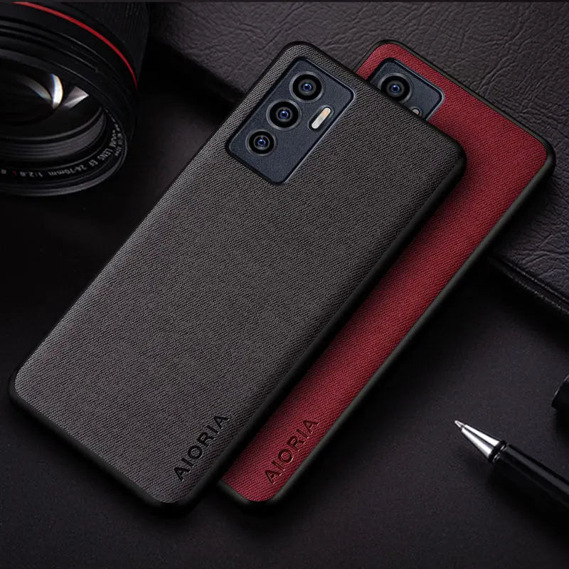 Case for Vivo V23e coque business style simple design lightweight durable solid color textile leather cover funda |