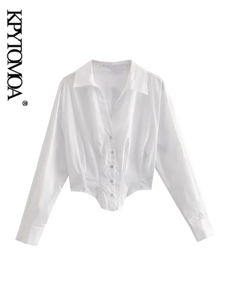 

KPYTOMOA Женская модная Асимметричная укороченная Женская винтажная блузка с длинным рукавом и завязкой сзади женские блузки шикарные топы