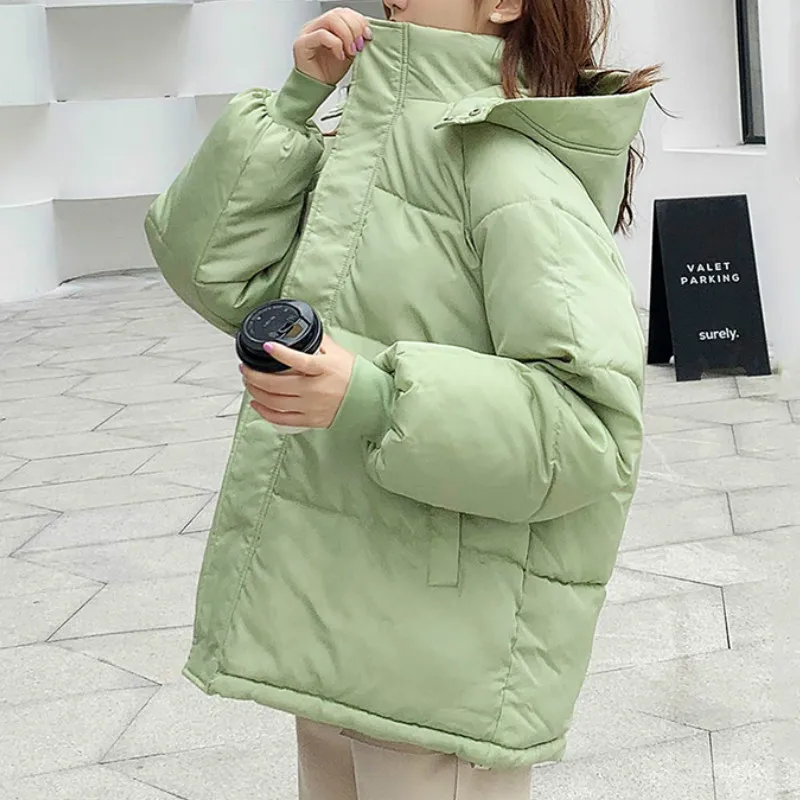 2022 Women New Winter Short Jacket  Korean Style Coat Loose Hooded Female Down Jackets Padded Solid Fashion Oversize Womens Down