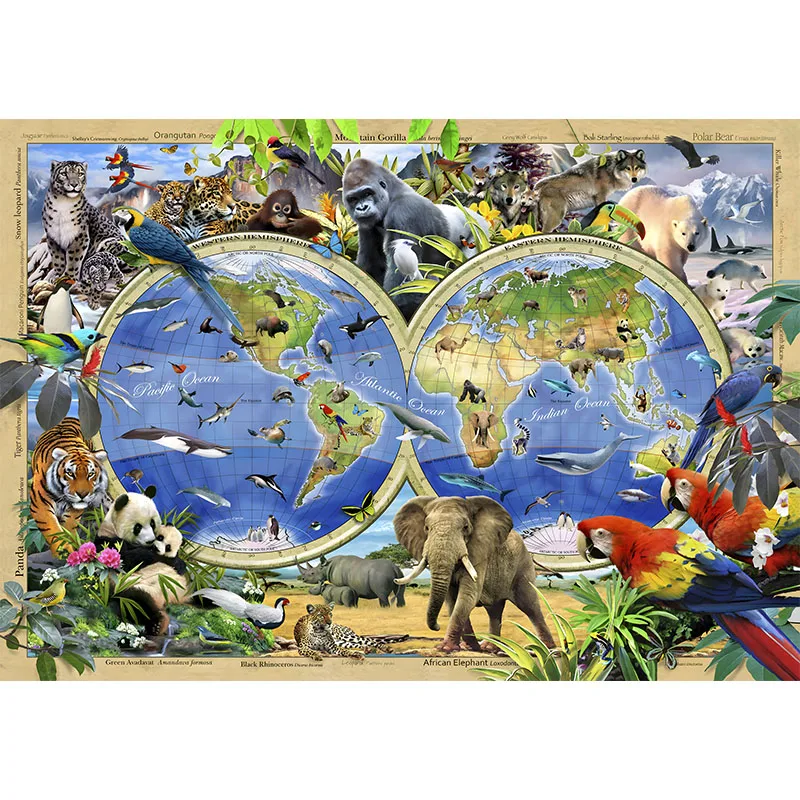 

Beautiful Wooden Animal Jigsaw Puzzles For Adults Kids Map of Animal World Puzzle Games Interesting Montessori Toy DIY Crafts