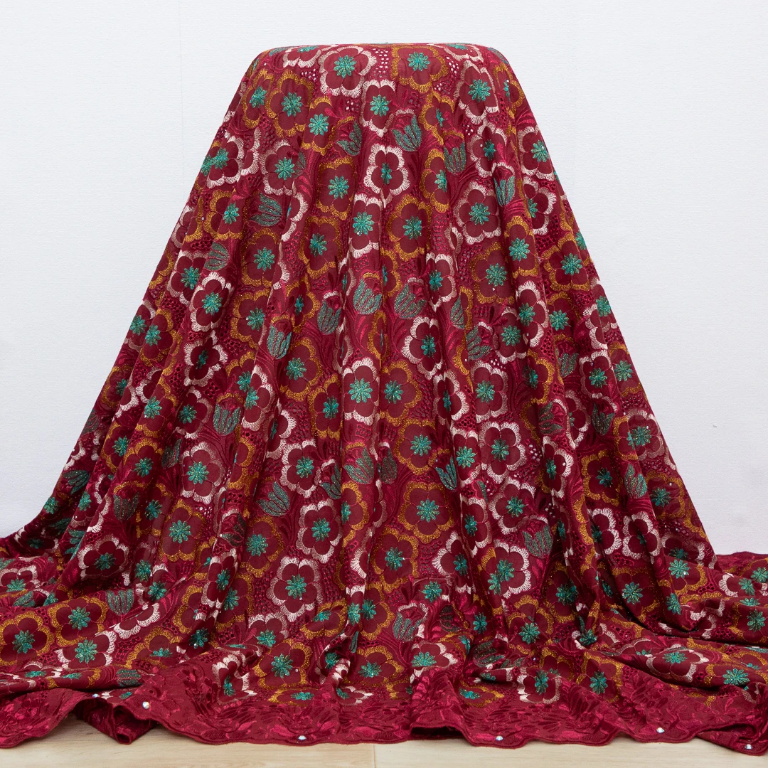 Нигерийская Хлопковая Кружевная Ткань 2024 Высокое Качество 5 Ярдов Швейцарская