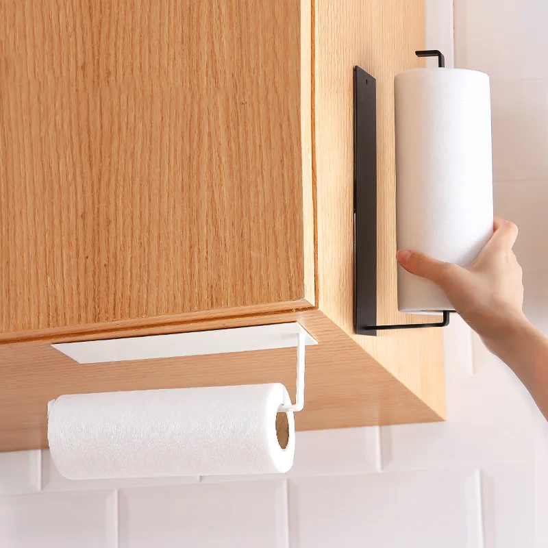 

Bathroom Paper Hanger Non Perforated Towel Holder Toilet Roll Paper Holder Fresh Film Storage Rack Kitchen Wall Hanging Shelf