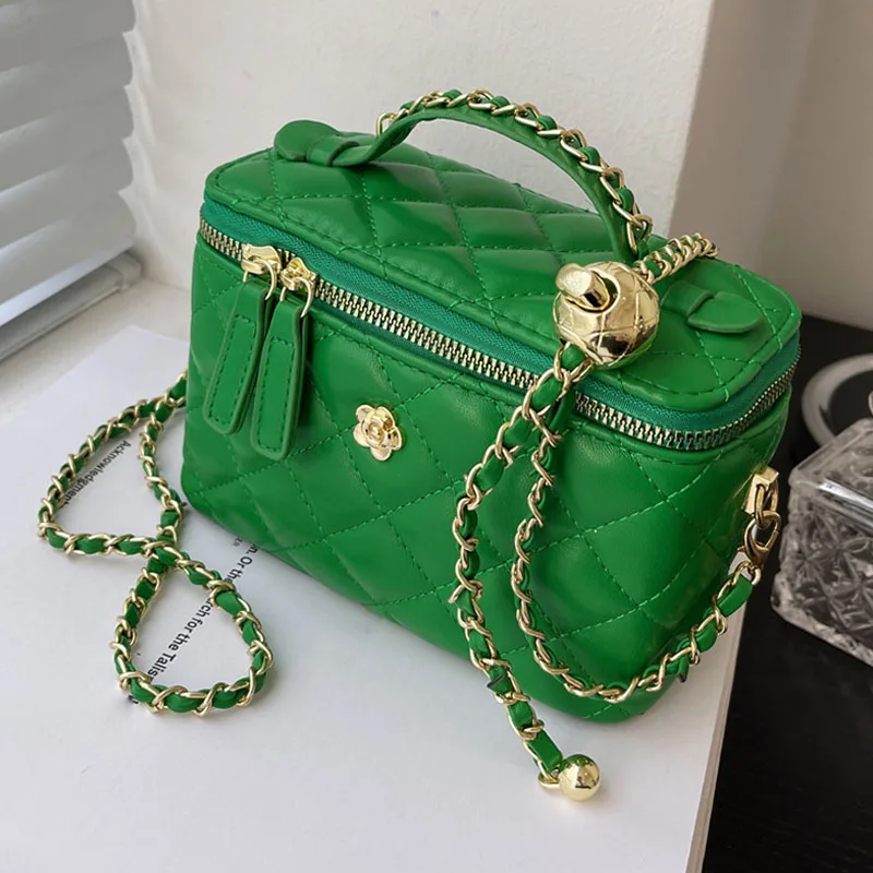 Luxury Mini Box PU Leather Crossbody Sling Bag Women Designer Handbags And Purse 2022 Fashion Brand Shoulder Bag Lady Green Tote