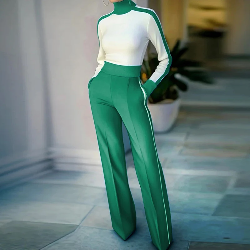 Женская водолазка топ с длинными рукавами и брюки костюмы для поездок на работу