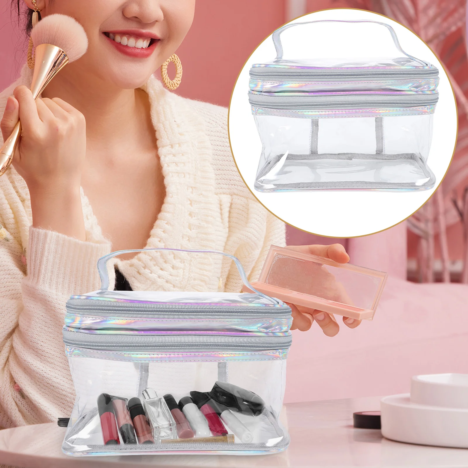 

Cosmetics Bag Storage Pouches Trip Makeup Holder Toiletry Bags Sundries Travel Case Portable Clear Double Layer Waterproof