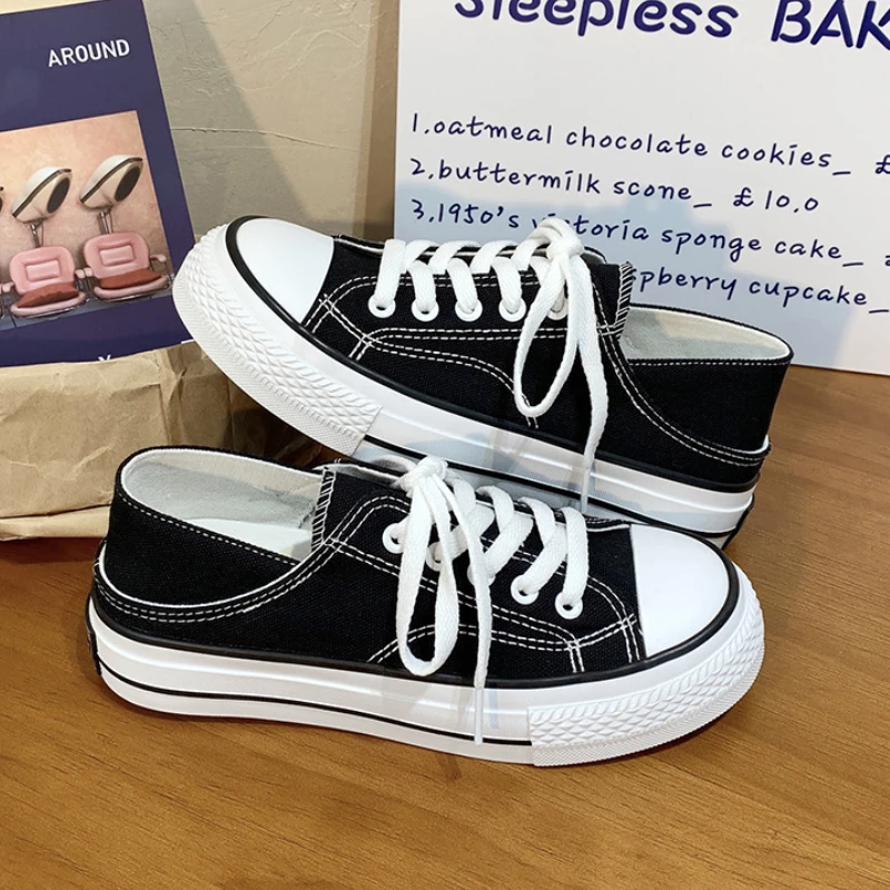 

2022 New Version Two-wear Canvas Shoes Classic Black and White Two-color All-match College Wind Board Shoes Platform Shoes
