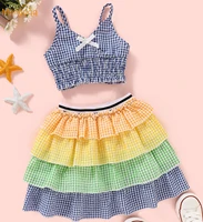 toddler baby girls clothes set plaid clothes vest crop top v neck skirt ruffles summer outfit set new 18m 6y
