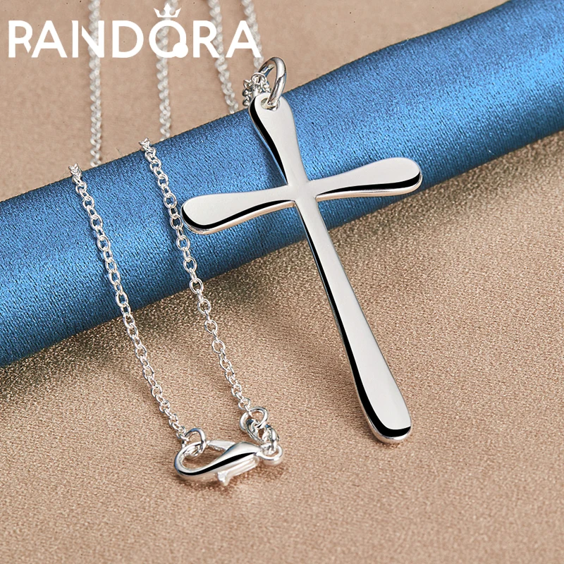 

RAIVDQRA 925 Stamp Silver 16-30 Inch Chain Necklace For Woman Men Long Cross Pendant Neck Chain Fashion Jewelry Charm Gift