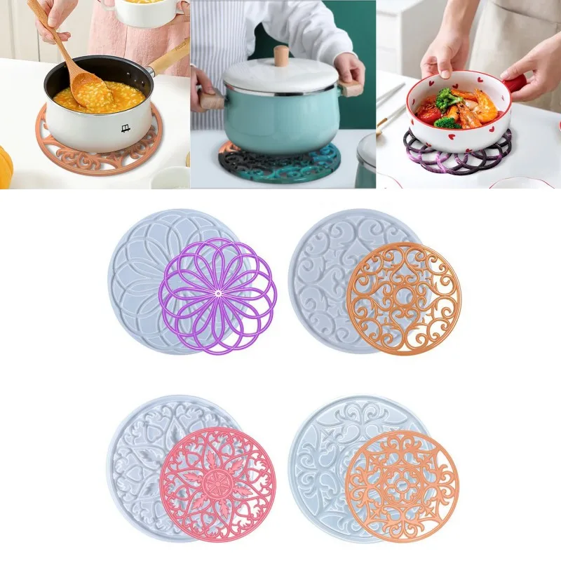 1Pc Vintage Round Coaster Silicone Mold Mandala Casting Mould Coaster Silicone Mold Tray Cup Mat For DIY Craft Round Flower Mold