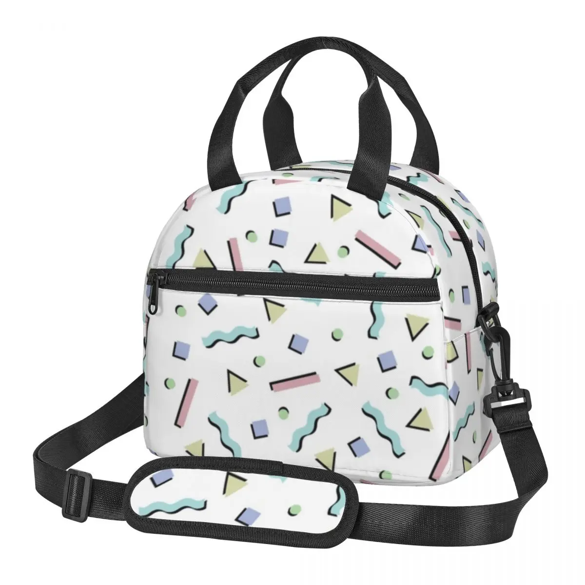 

Memphis Pattern Lunch Bag with Handle Modern Funky 90s Pearl Cotton Cooler Bag New Elegant Clutch Picnic Thermal Bag
