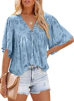 womens blouse 2022 summer new womens chiffon shirts trumpet sleeves lotus leaf collar shirts lace hollow shirts button tops