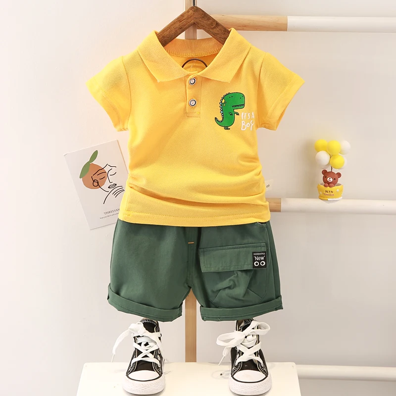 

2022 Kids Clothes Suit Summer Children Boy Girl Cartoon Dinosaur T Shirt Shorts 2Pcs/sets Baby Toddler Clothing Infant 1-5 Years