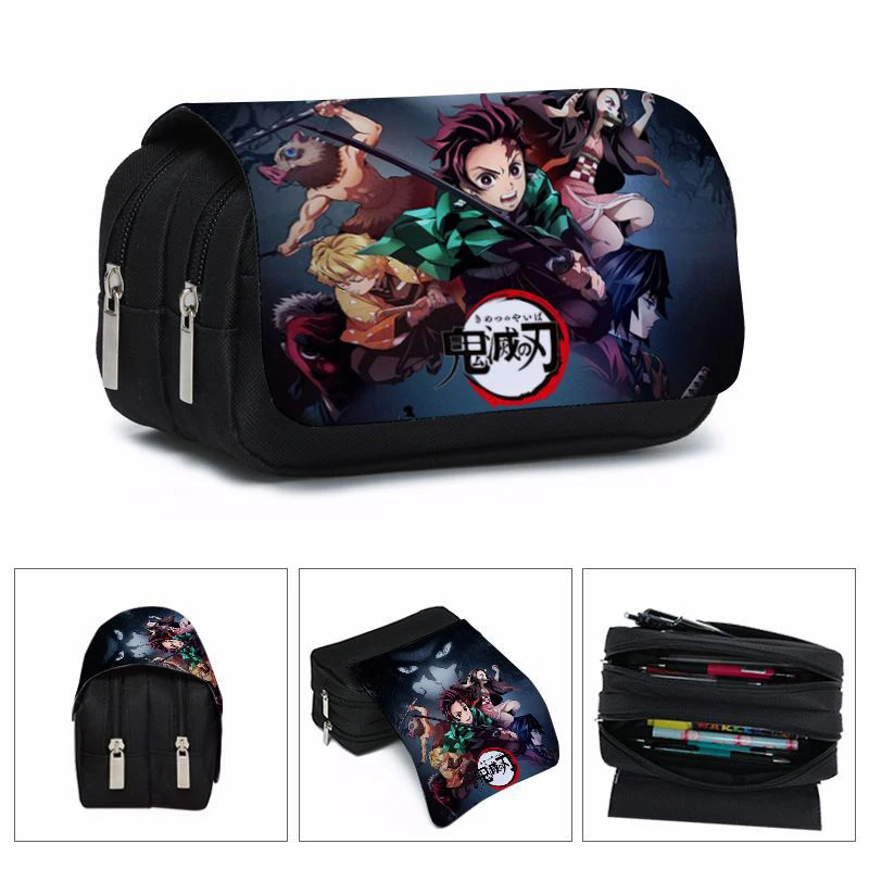 Anime Demon Slayer Pencil Case Student Storage Bag Tanjirou Nezuko Zenitsu Giyuu Cartoon Pen Box Cosplay Prop Accessories