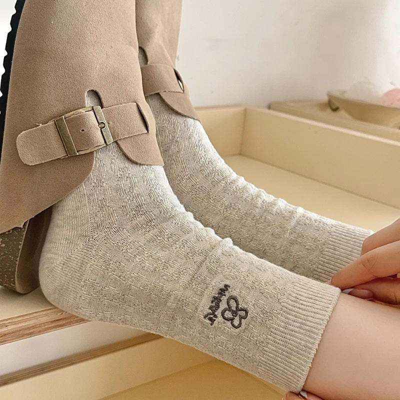 Женские носки Harajuku с вышивкой и цветочным принтом японские милые Kawaii женские