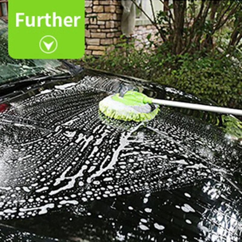 

3X 2 In 1 Car Wash Mop Mitt With Long Handle, Chenille Microfiber Car Wash Dust Brush Extension Pole 24-46In