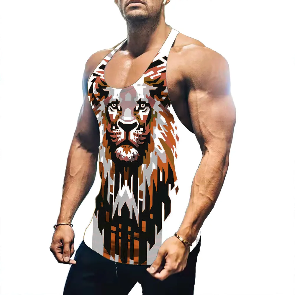 

Новинка Лето 2022 модный мужской Эластичный дышащий жилет в европейском и американском стиле с изображением зверя льва для фитнеса