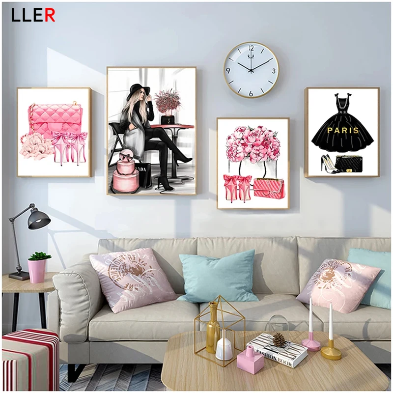 Французская мода девушка на высоком каблуке комод абстрактное настенное